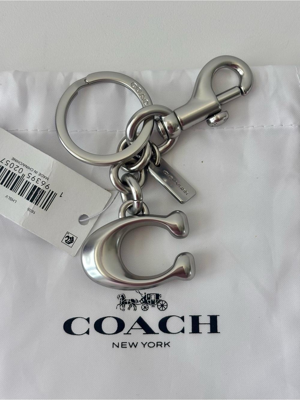COACH NWT SOLID SIGNATURE C BAG CHARM/KEYCHAIN, Silver/ Polished Metal